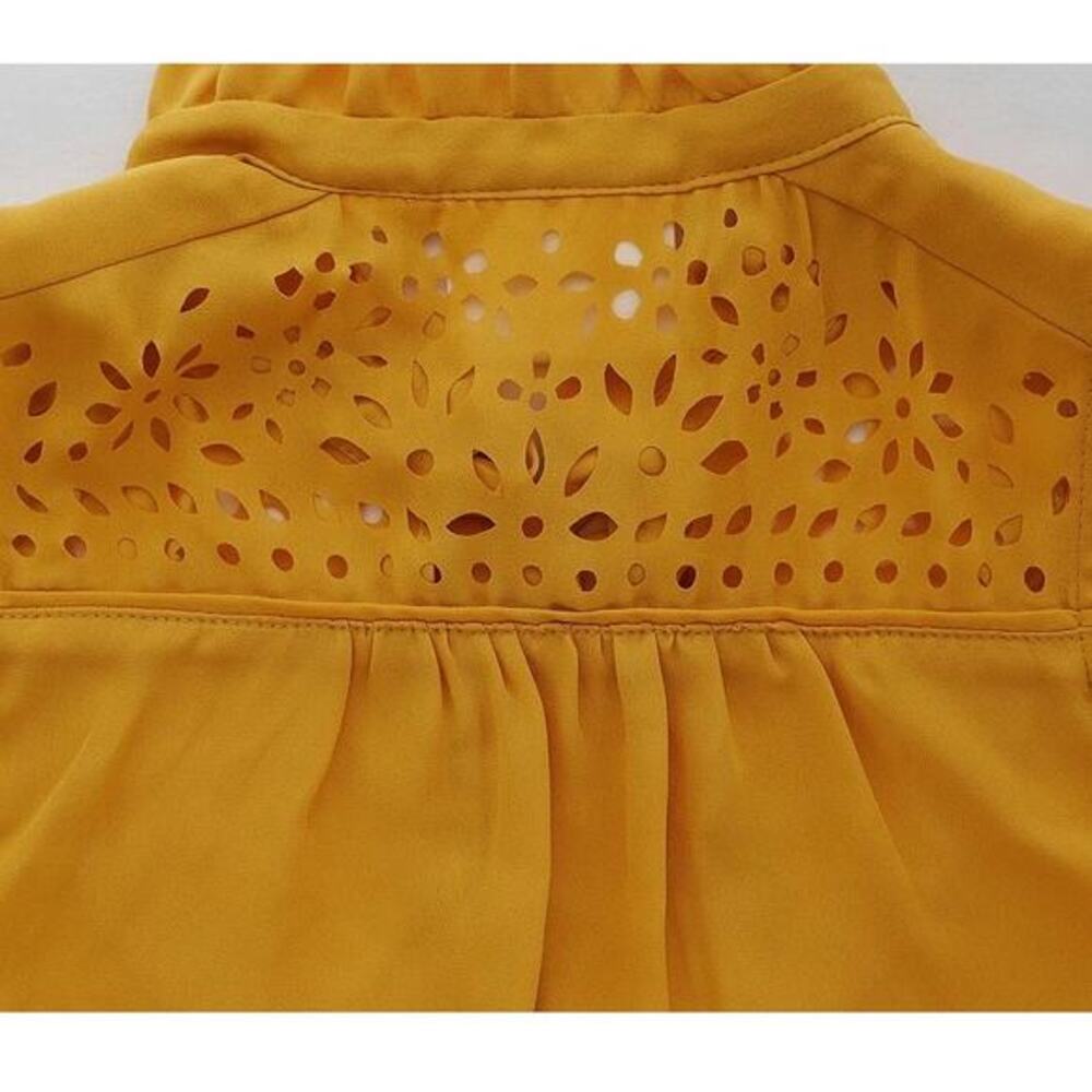 Anthropologie Luca Tie-Neck Blouse‎ by Maeve Medium 10 Yellow Laser Cut - Picture 7 of 8